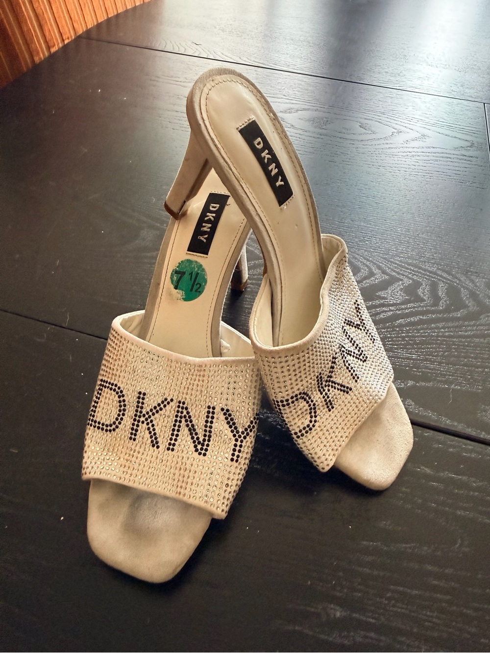 Dkny Ivory Crystal Logo Mule Sandals